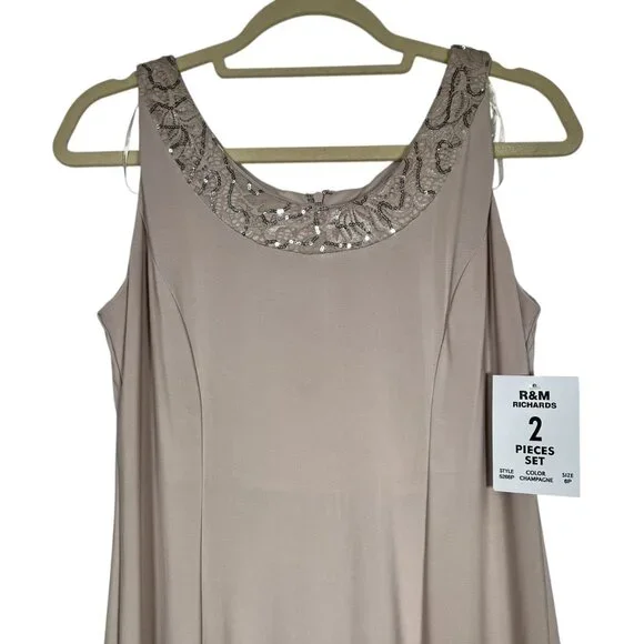 R&M Richards Womens 2 Piece Ruffled Lace Jacket & Dress Champagne Size 6P - Picture 9 of 16